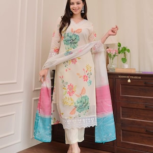 Elegantes Blumen bedrucktes Kurti-Set mit Handarbeit | Sommer ethnische tragen | Indianer Outfit