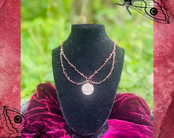 Handmade Brass Garnet Moth Necklace!!!