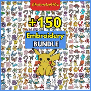 Paquete de diseños de bordado de Pokémon y anime: Anime y animales, 6 tamaños, 7 formatos de archivo - Descarga digital