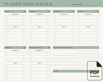 Planificador Semanal en Español – PDF Imprimible | Organización, Hábitos y Prioridades