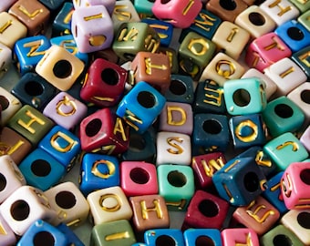 Alphabet Cube Bead Jewelry Making Personalized Jewelry Supply Kit Friendship Bracelet Name Project Handmade Craft Letter Charm Gold DIY Idea
