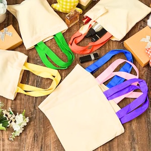 DIY Craft Supply Blank Canvas Mini Tote Bag Wholesale Bulk Eco Friendly Cotton Carrier Customizable Painting Project Sublimation Printing Ready Colorful Fabric Handbag Vibrant Assorted Options Short Handles Portable Gift Party Favor