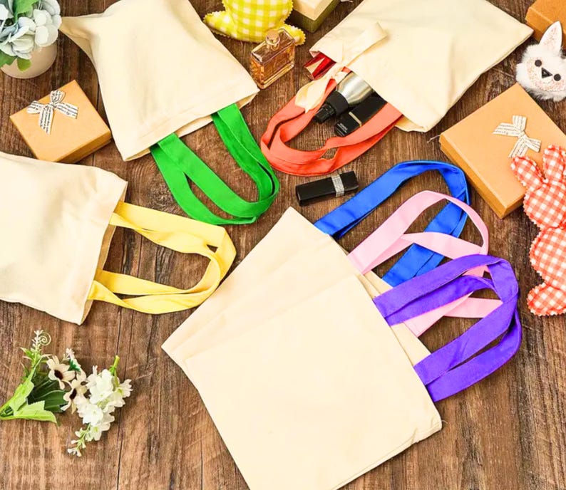 DIY Craft Supply Blank Canvas Mini Tote Bag Wholesale Bulk Eco Friendly Cotton Carrier Customizable Painting Project Sublimation Printing Ready Colorful Fabric Handbag Vibrant Assorted Options Short Handles Portable Gift Party Favor
