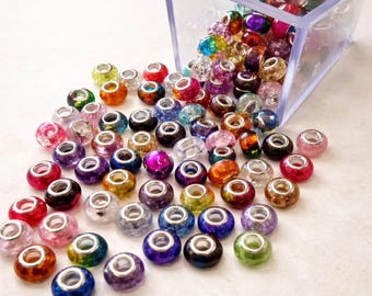 22mm Crackle Glass Bead Jewelry Making Kit Supplies Chunky Beads Large Hole European Charm Bracelet Component Craft Jewelry Supply Beadable