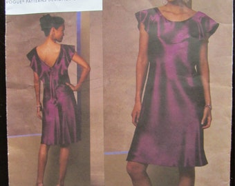 Tom Linda Platt Vogue Pattern 1138 Simple, Elegant Bias Cut Dress with Ruffle Neckline Uncut  Sz  14 16 18 20 22