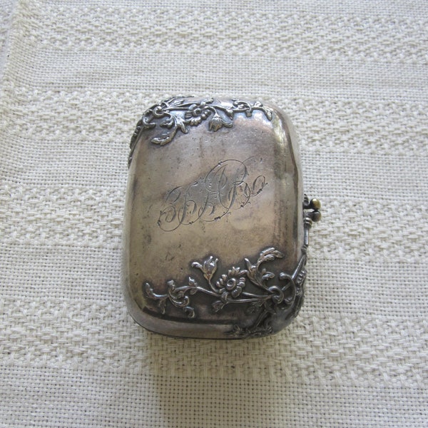 F.A.B. Travel Soap Box Dish Silver Plated by Reed & Barton Embossed Floral Details Monogrammed