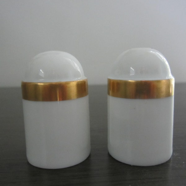 Rosenthal Duo Gold Salt and Pepper Shakers Studio Linie Germany Designer Ambrogio Pozzi White with Gold Band