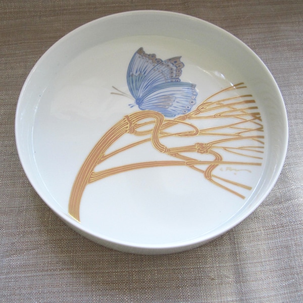 Rosenthal by Alain le Foll Rimmed Blue Butterfly Tray/Dish Porcelain Vintage 70s
