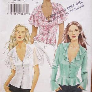 Vogue Blouse Pattern 8194  Semi Fitted Peplum Flounce Sz 12 14 16 Uncut