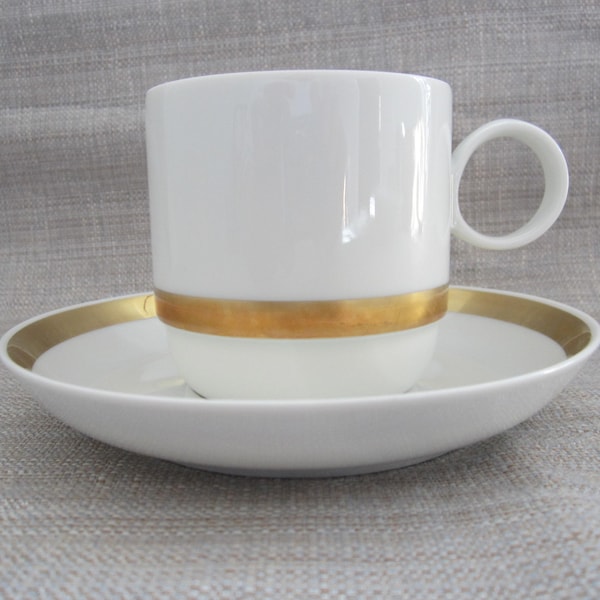 Rosenthal Duo Gold Cup and Saucer Studio Linie Germany Designer Ambrogio Pozzi White with Gold Band/Rim 12 available