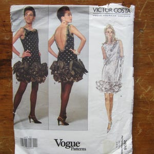 Victor Costa Vogue Pattern 2876 Fitted Low Back Evening Cocktail Dress Ruffles Uncut  Sz  6 8 10