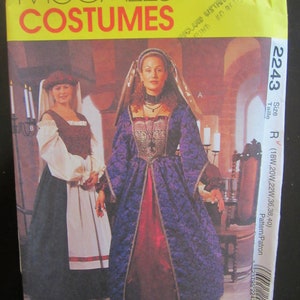 Patrón McCall 2243 para traje medieval renacentista de mujer, tallas 18W, 20W, 22W, busto 36&quot;, 38&quot;, 40&quot;, sin cortes