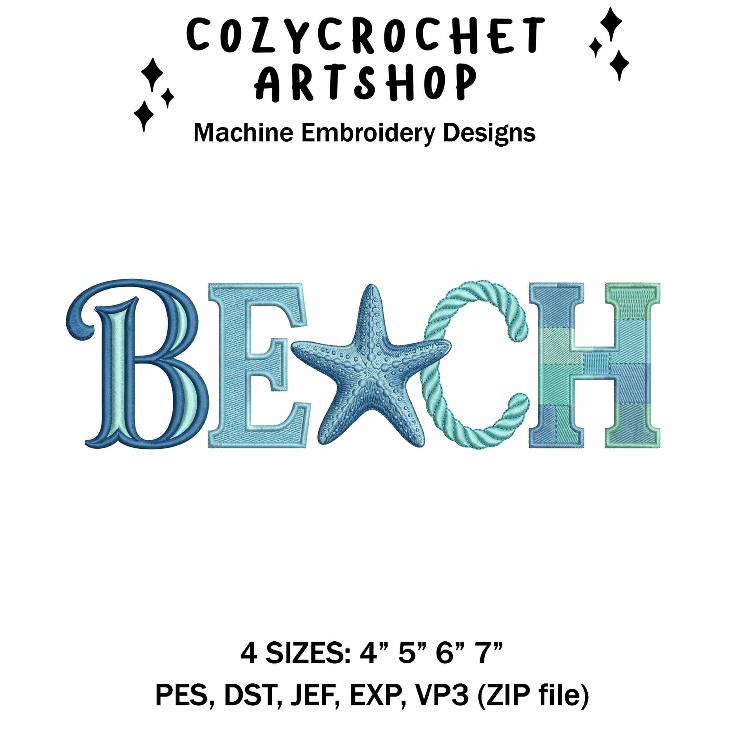 Beach Machine Embroidery Design, Starfish Embroidery File, Summer ...