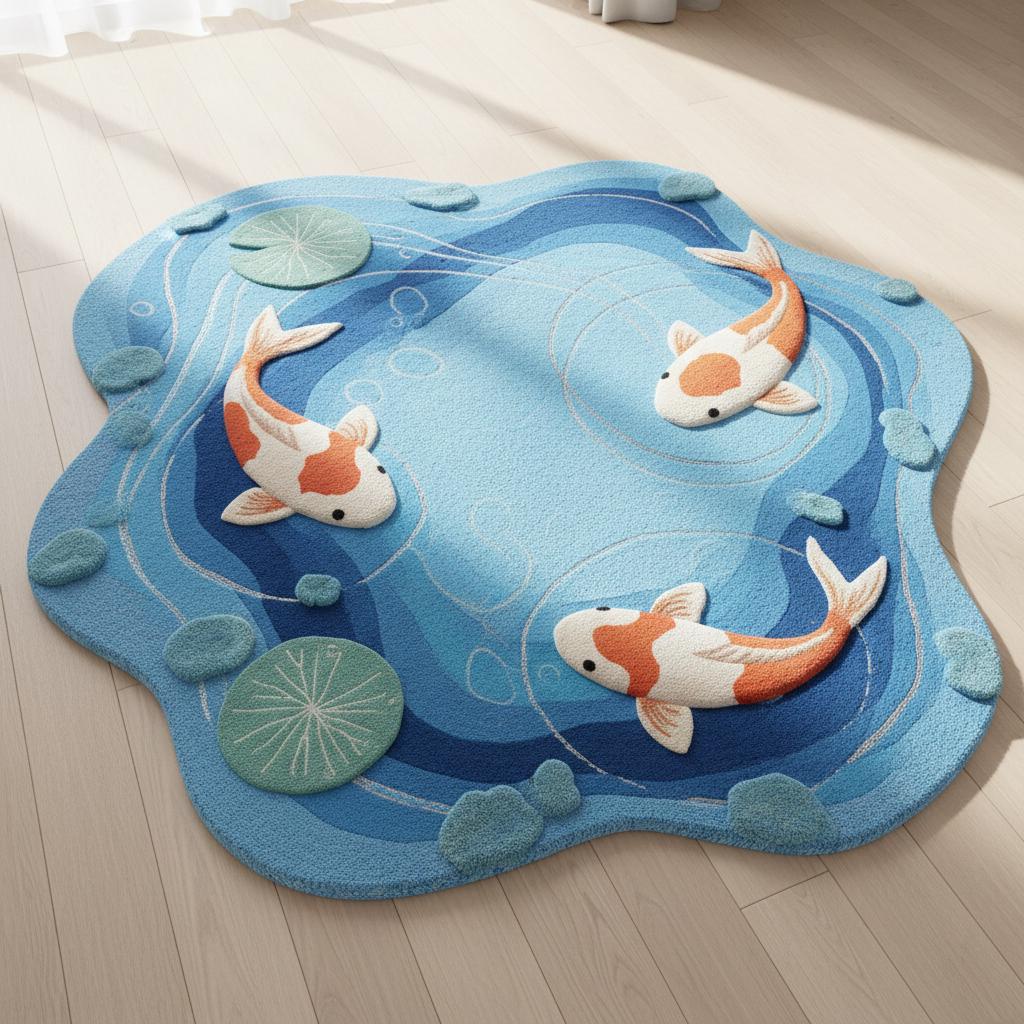 Koi Pond Serenity Hand-tufted Rug | Tranquil Waters Koi Carp Rug ...
