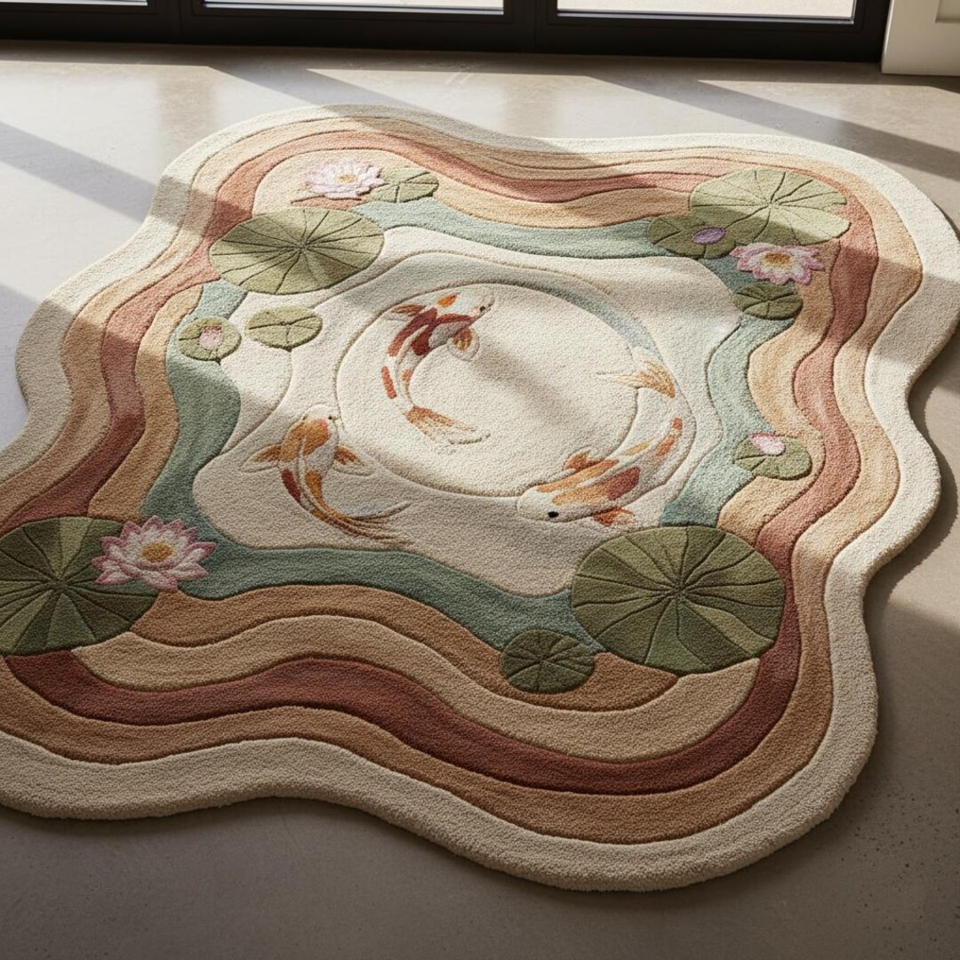 Pond Rug Abstract Koi Pond Hand-tufted Rug | Flowing Harmony Hand-tufted Rug | Peaceful ...