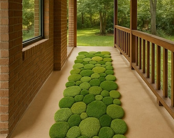 Handgetufteter Teppich aus grünem Kieselmoos | Moos Tufted Moos Läufer Teppich | Weicher und Bequemer Läufer für Flur & Durchlassbereich 70x100 3x140