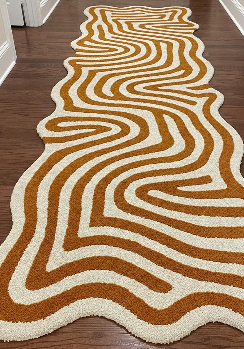 Rod Wave Rugs Modern Wave-line Hand-tufted Runner Rug | Retro Wave Hand-tufted Rug ...