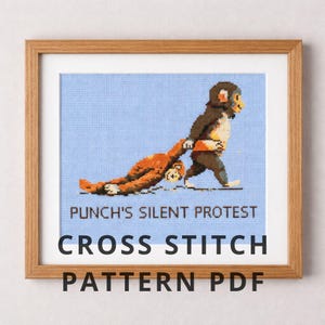 Korsstygnsmönster i PDF-format med Punch Monkey-motiv, modernt korsstygnsdiagram, nybörjarvänligt, viral konst, nålsticksduk, digitalt diagramdesign