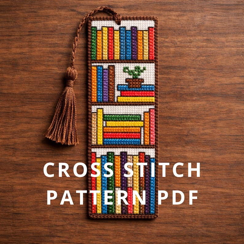 Bookshelf Bookmark Cross Stitch Pattern PDF, Book Lover Cross Stitch ...
