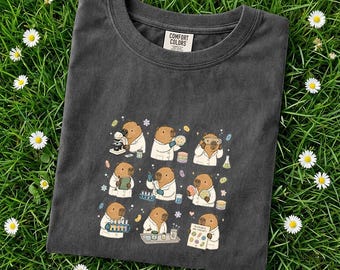 Comfort Colors Microbiology Capybara Shirt, Funny Lab Scientist Tee, Cute Science Teacher Gift, Biology Nerd Shirt, STEM Gift