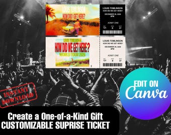 Customizable Louis Tomlinson How Did We Get Here? Concert Ticket, Personalized Concert Gift, Editable, Souvenir Memorabilia Canva Template