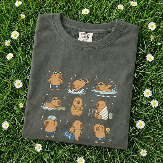 Comfort Colors Swimming Capybara Shirt, Funny Swim Team Tee, Cute Swimmer Gift, Pool Lover Shirt, Water Sports Fan Gift