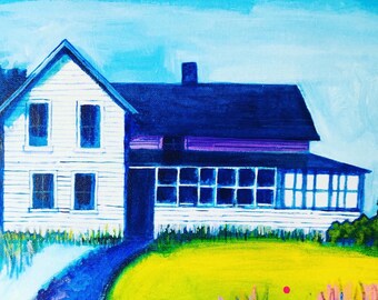 農家、家のオリジナル絵画、住宅、建築画、オリジナルの風景画、建築風景