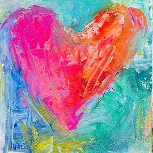 キャンバスボードに描かれたLOVEハートの絵画 8 x 10、裏面は空白なので、メッセージやLOVEの詩を書き込めます。ロマンチックなカード、愛する人へのユニークなカード。