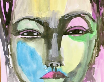 オリジナル水彩画、「少女の肖像」、20 世紀後半、作者不明 - Etsy 日本