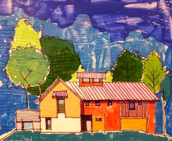 Art Landscape Funky Barn 8 X 8 X 3 4 Original Abstract Etsy