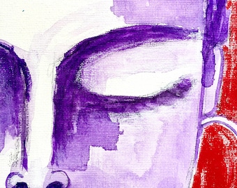 original acrylic painting of face, India, woman's face, abstract face 9 x 12