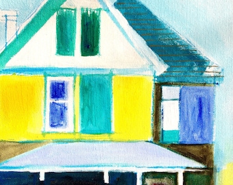 この古い家、額入りの家の絵画、オリジナルの風景画、建築画、古い家、建築風景