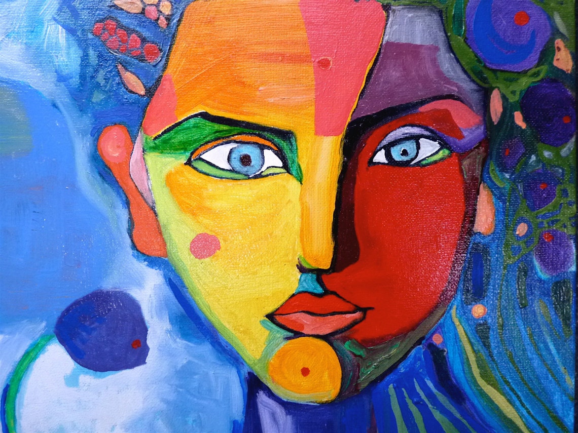 Colorful Wisdom 12 x 16 original oil painting face colorful Etsy