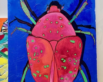 カブトムシの絵画 昆虫 オリジナルアート 動物 油絵 虫 壁アート