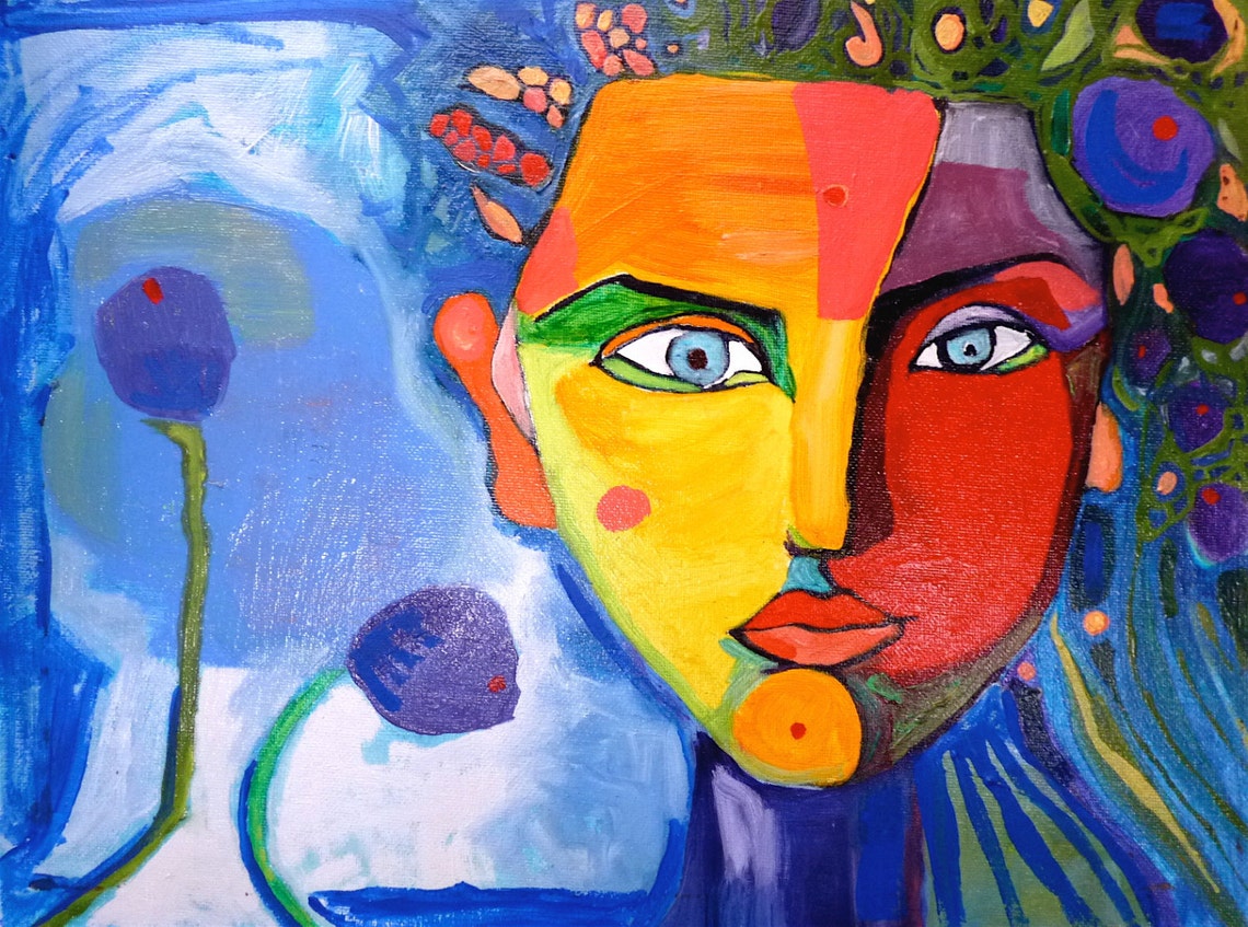 Colorful Wisdom 12 x 16 original oil painting face colorful Etsy