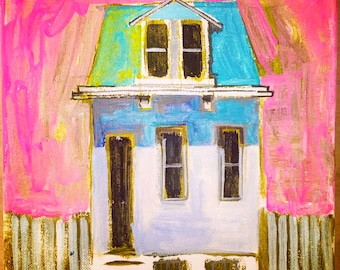 Tiny House     8 x 8    Acrylic on stretched canvas      Original painting
