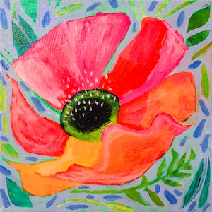 Pink Flower Painting on stretched canvas 8 x 8 x .5 inches ACRYLIC