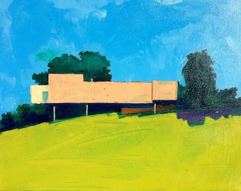 This contemporary house, original painting of a house, architectural painting, gallery wrapped,original landscape painting, acrylic