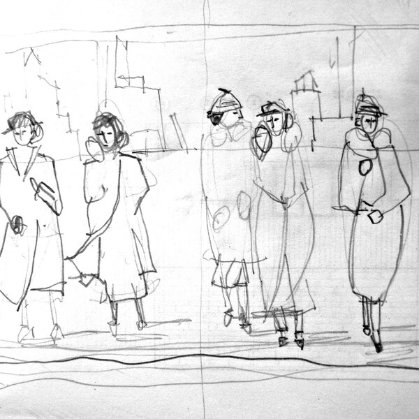 sketch, original drawing, original pencil drawing, 1920's fashion, vogue, original hand sketch, hand sketch, sketch of women