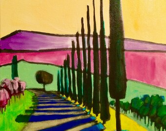 Original Acrylic Painting of an Italian Landscape 12 x 12 on stretched canvas gallery wrapped, Italian Landscape Painting, Italy