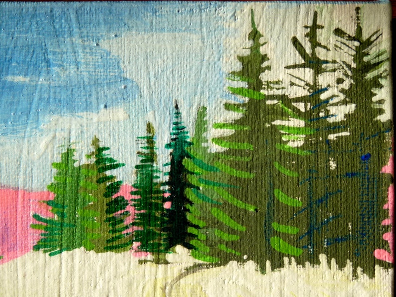 Trees, ORIGINAL PAINTING, art landscape, acrylic painting, painting of trees, mountain painting, 6x6x1.5 image 1