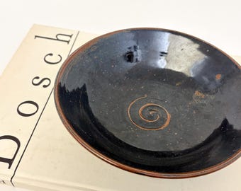 Studio Pottery Black Brown Swirl Bowl