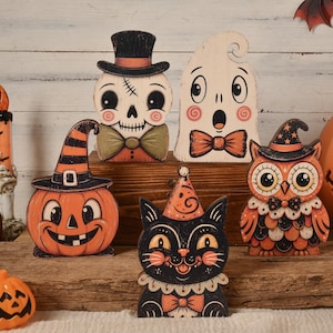 Vintage Halloween Decor Indoor, Halloween Wooden Tabletop,Halloween Party Gifts,Ghost,Black Cat,Skeleton, Owl ,Witch,Pumpkin