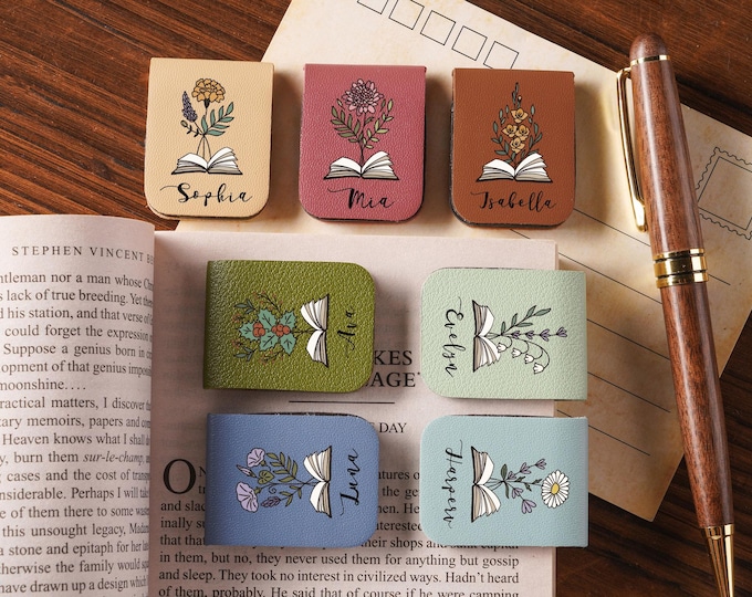 Personalized Leather Engraved Bookmark, Custom Magnetic BookMark, Gift for Students & Readers