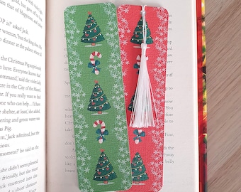 Christmas Tree and Candy Cane Bookmark | Personalised Bookmark Gift | Handmade for Readers & Bookworms