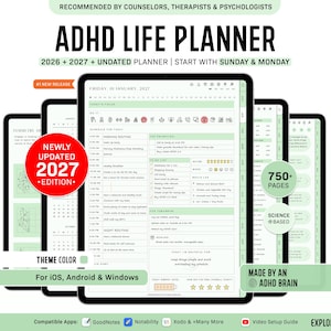 ADHD Digital Planner for Goodnotes, iPad & Android.  Adult ADHD daily planner, self care + habit tracker, based on science. Planner ADHD
