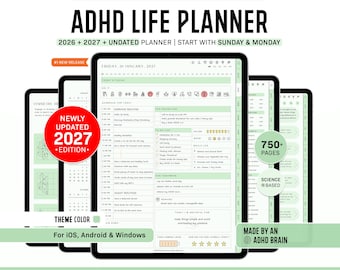 ADHD Digital Planner for Goodnotes, iPad & Android.  Adult ADHD daily planner, self care + habit tracker, based on science. Planner ADHD