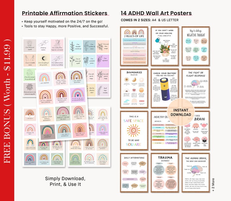 ADHD Digital Planner for Goodnotes, iPad & Android.  Adult ADHD daily planner, self care + habit tracker, based on science. Planner ADHD