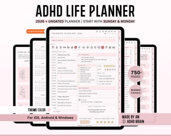 ADHD Digital Planner for Goodnotes, iPad & Android.  Adult ADHD daily planner, self care + habit tracker, based on science. Planner ADHD