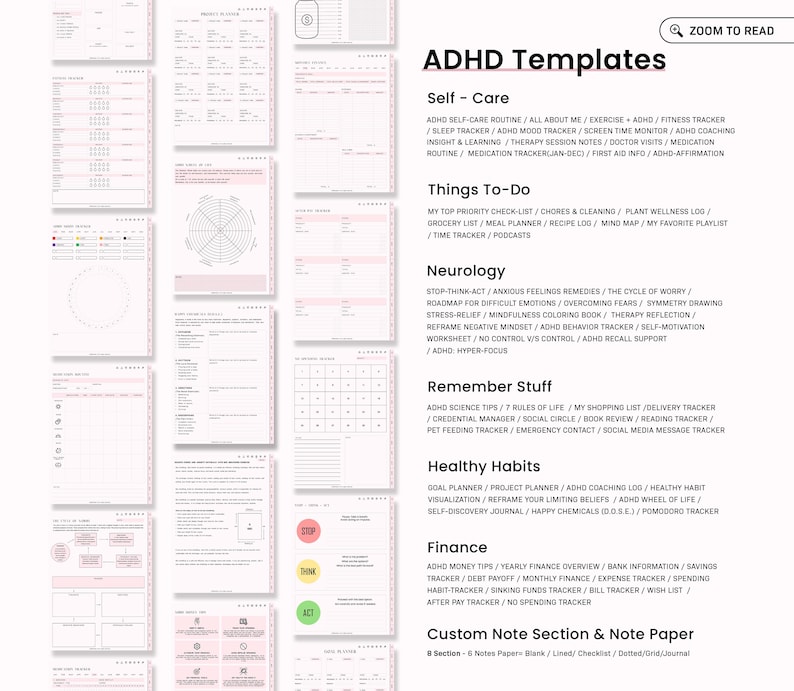 ADHD Digital Planner for Goodnotes, iPad & Android.  Adult ADHD daily planner, self care + habit tracker, based on science. Planner ADHD